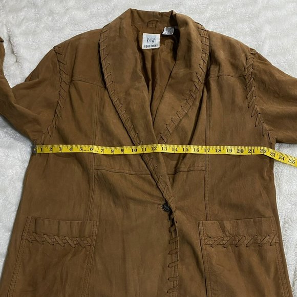 Together Women's Brown Leather Shawl Lapel Single Breasted Blazer Jacket Size L - Picture 6 of 15